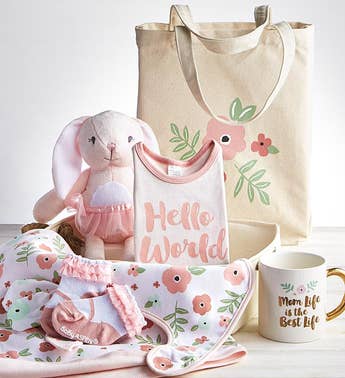 Pretty in Pink 9 pc Mom  Baby Gift Basket