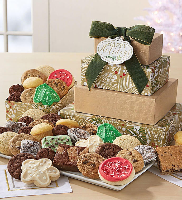 Happy Holidays Sparkling Bakery Gift Tower