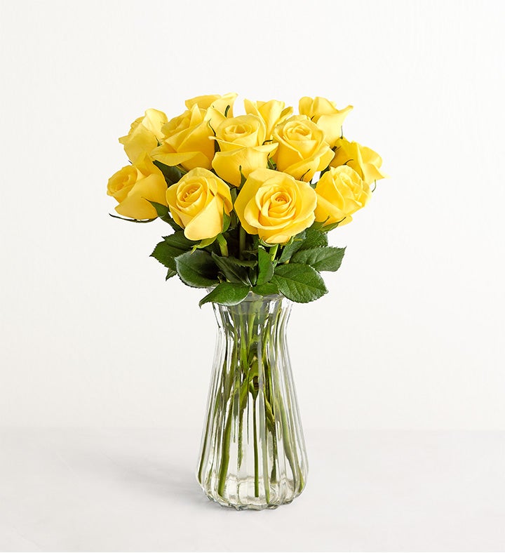 1-800-Flowers Flower Delivery Yellow Roses 12 Stems W/ Clear Vase