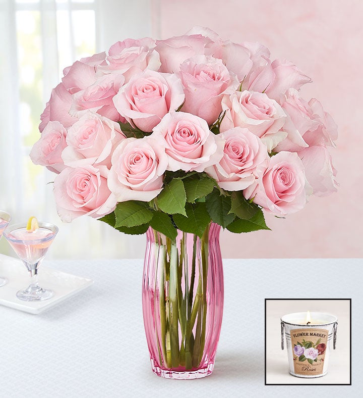 pink rose flower vase