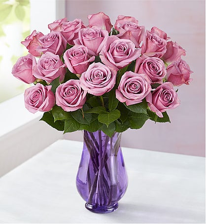 Two Dozen Purple Roses + Free Vase