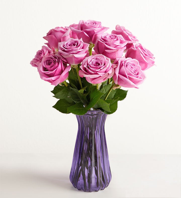 1-800-Flowers Flower Delivery Passion For Purple Roses 12 Stems W/ Purple Vase