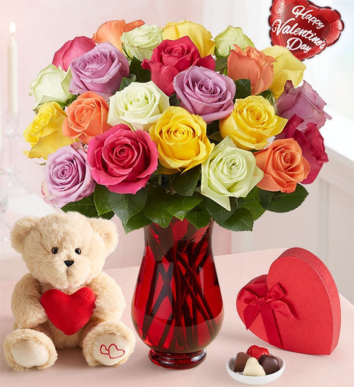 Two Dozen Assorted Roses for Romance