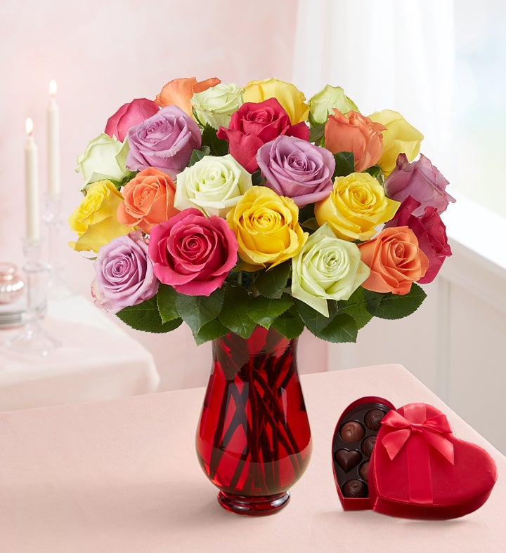 Two Dozen Assorted Roses + Free Vase