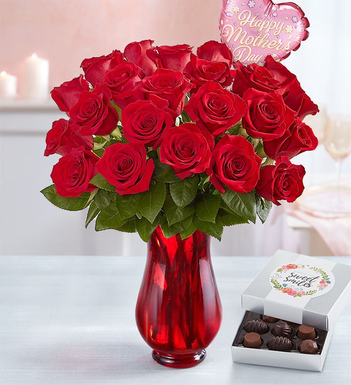 Two Dozen Lovely Mom Red Roses | 1800Flowers.com - 104942