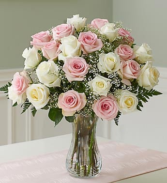 Two Dozen Long Stem Pink  White Roses