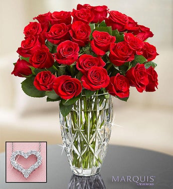 Red Roses in Marquis by Waterford Vase
