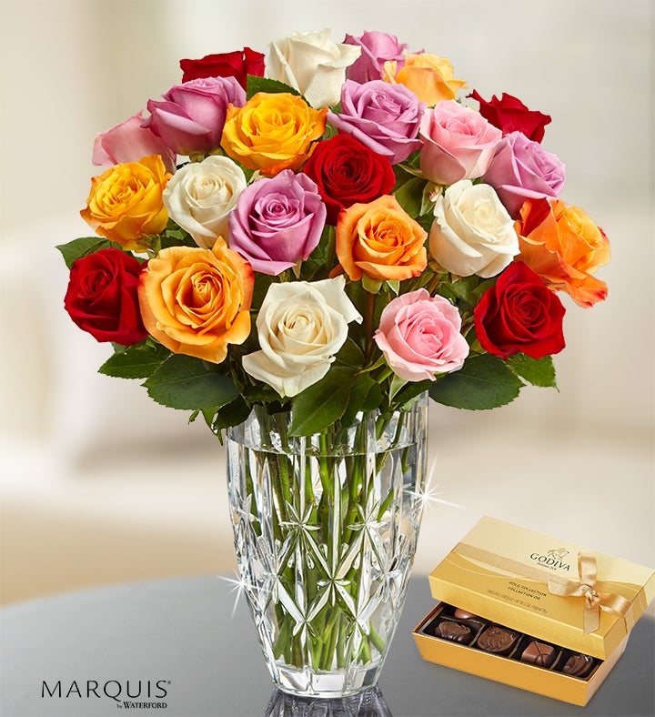 Assorted Roses in Marquis By Waterford&reg; Vase