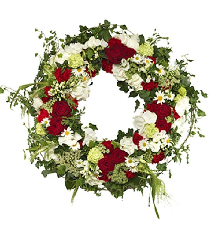 Lovely Red and White Funeral Wreath