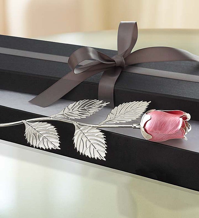 Keepsake Silver Plated Red or Pink Rose