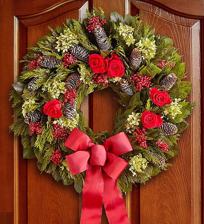 Preserved Holiday Rose Wreath 22”