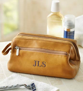Personalized Mens Leather Toiletry Bag