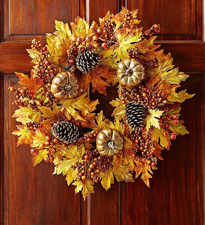 Pumpkins and Pinecones Autumn Wreath  24"