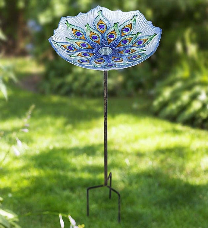 Peacock Glass Bird Bath 139727