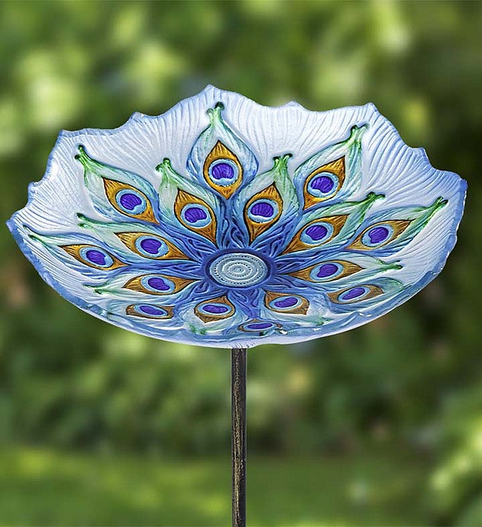 Peacock Glass Bird Bath 139727