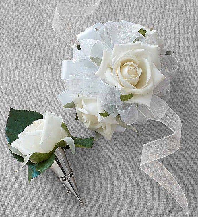 Keepsake White Corsage and Boutonniere 139830