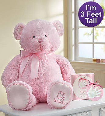 Pink My First Teddy by Gund with Hand Print Kit