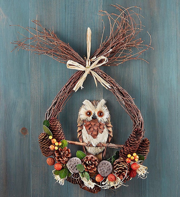 Preserved Fall Owl Wreath - 12