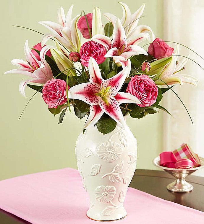 Garden Rose and Lily Bouquet in Lenox®