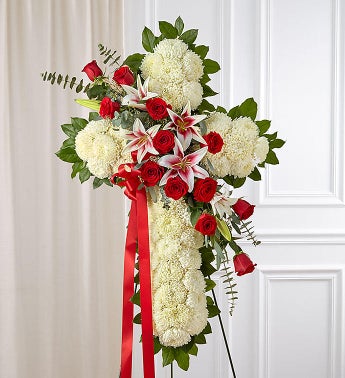 Red Rose and Lily Standing Cross