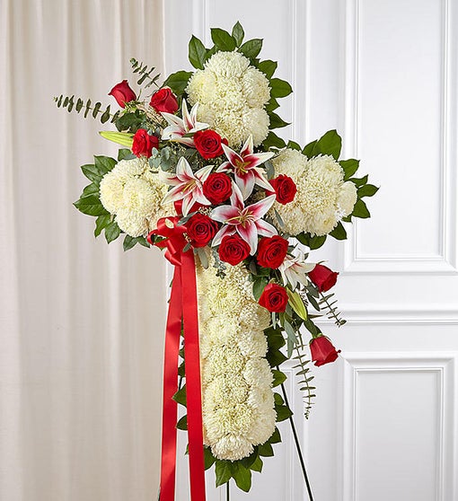 Red Rose and Lily Standing Cross