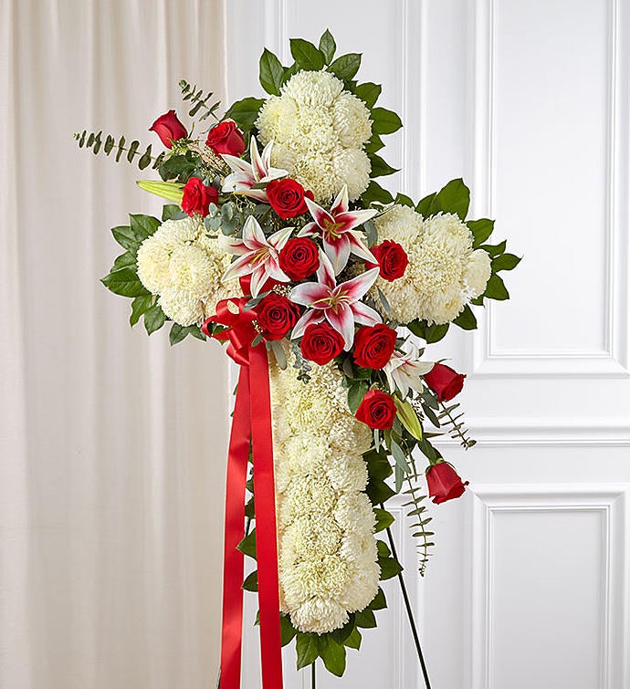 Red Rose and Lily Standing Cross