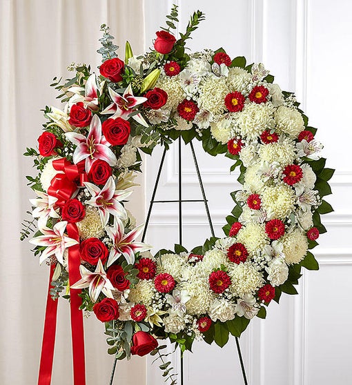 Red Rose and Lily Standing Wreath