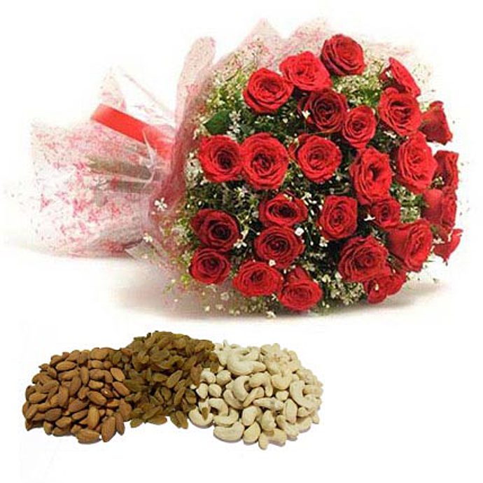 Dry Fruits & Rose Bouquet   Diwali gift