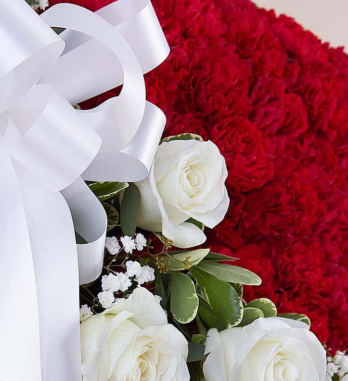 Always Remember™ Floral Heart Tribute - Red with White Roses