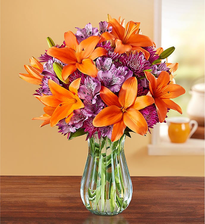Brilliant Autumn Lily Medley + Free Vase