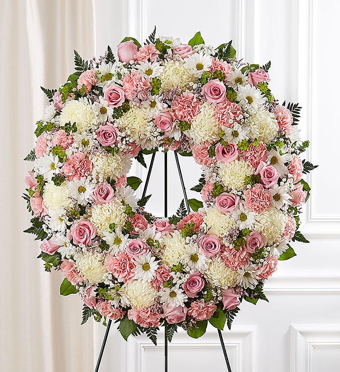 Serene Blessings Standing Wreath - Pink & White 91304 in Cincinnati, OH