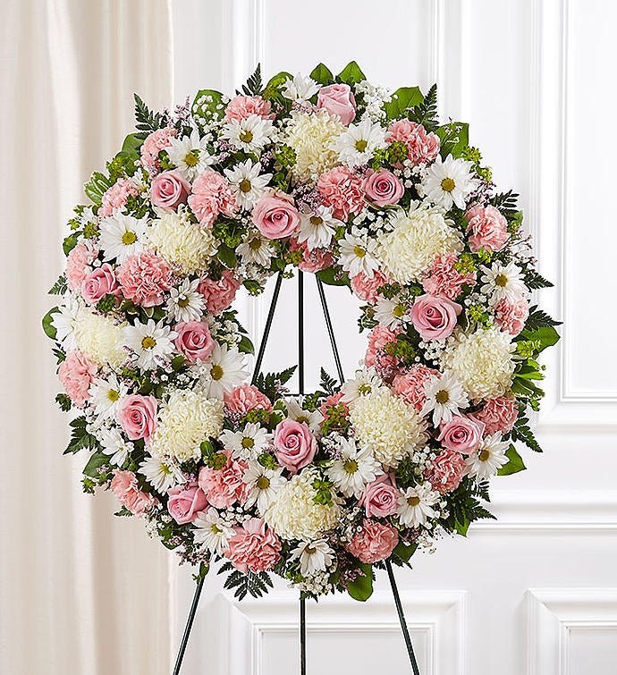 Serene Blessings Standing Wreath- Pink & White Small by 1-800 Flowers
