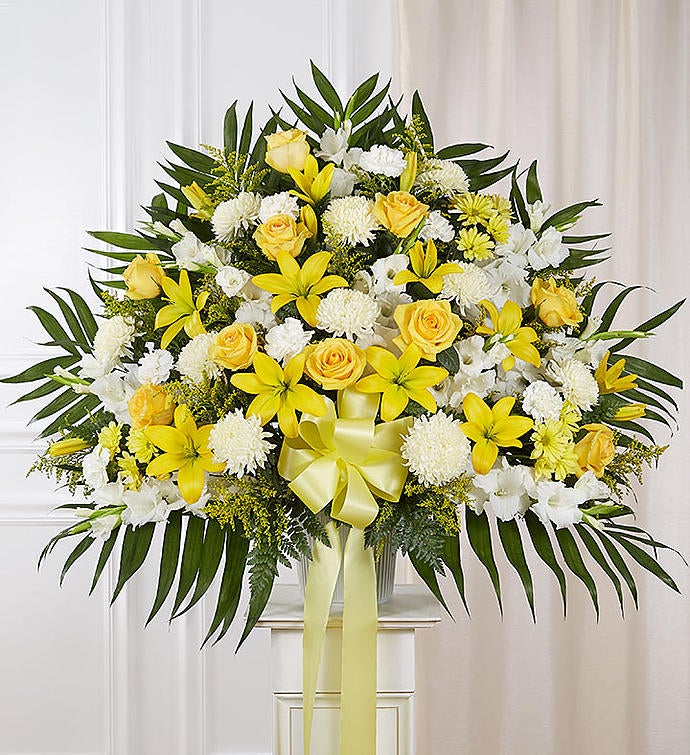 Heartfelt Sympathies™ Yellow Standing Basket 1800Flowers