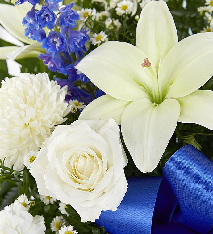 Heartfelt Sympathies Blue & White Funeral Standing Basket