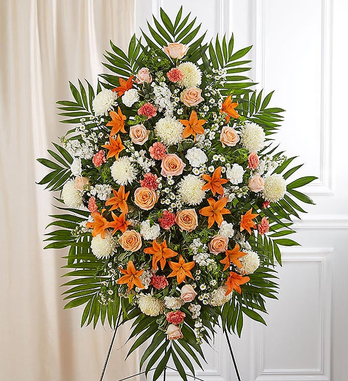 Peach, Orange & White Sympathy Standing Spray 1800Flowers