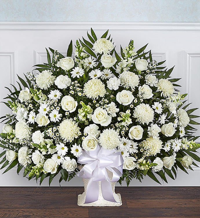 Heartfelt Tribute™ White Floor Basket Arrangement