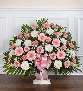 Heartfelt Tribute Floor Basket- Pink  White