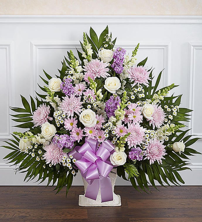 Heartfelt Tribute Lavender & White Floor Basket | 1800Flowers