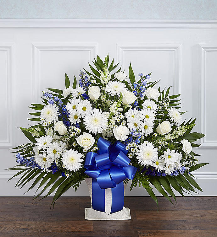 Blue & White Sympathy Standing Spray Extra Large by 1-800 Flowers