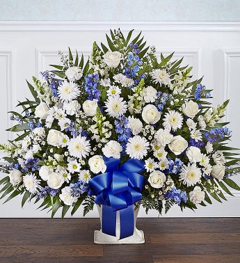 Heartfelt Tribute Floor Basket- Blue  White