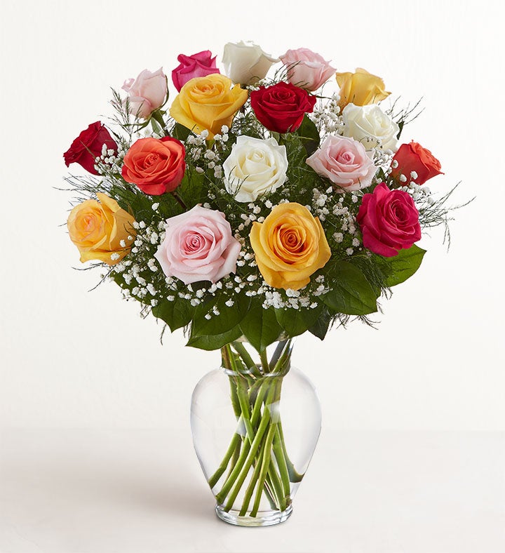 1-800-Flowers Flower Delivery Rose Elegance Premium Long Stem Roses 18 Stems Of Assorted