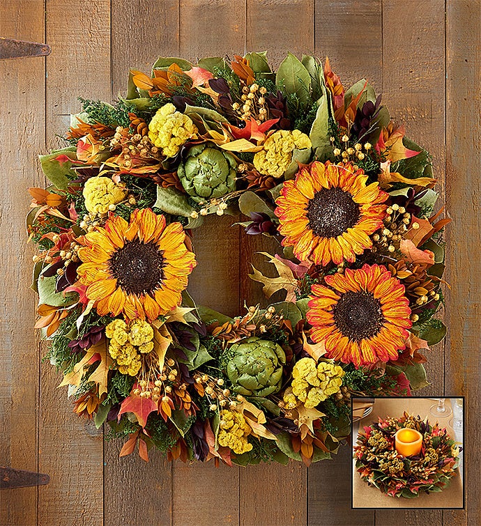 Preserved Autumn Sunflower Wreath & Centerpiece