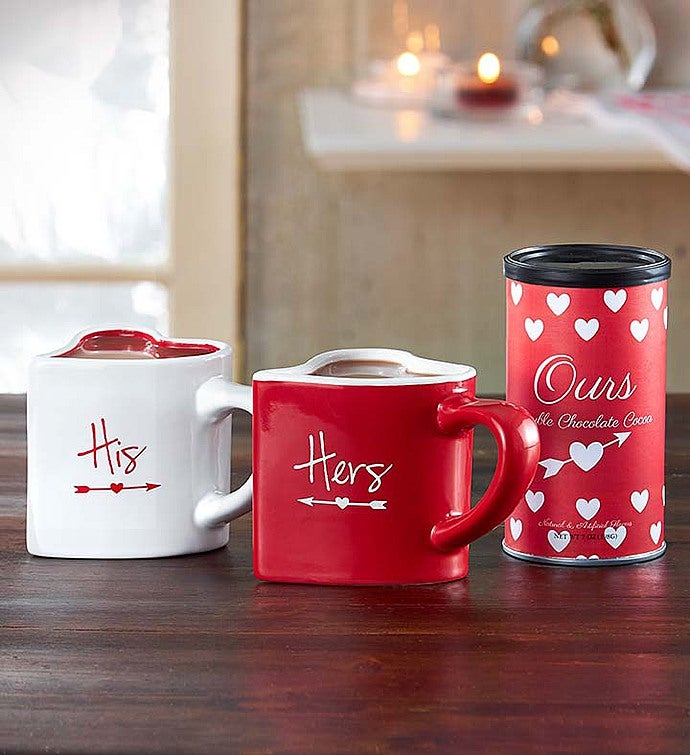His and Hers Mug Gift Set with Hot Cocoa