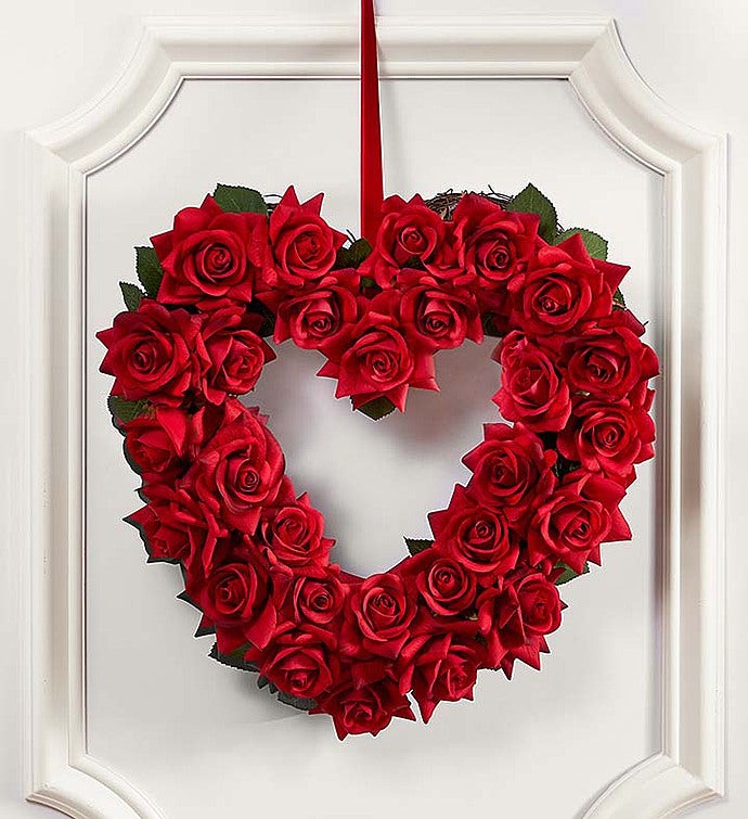 Keepsake Red Rose Heart Shaped Wreath   12"