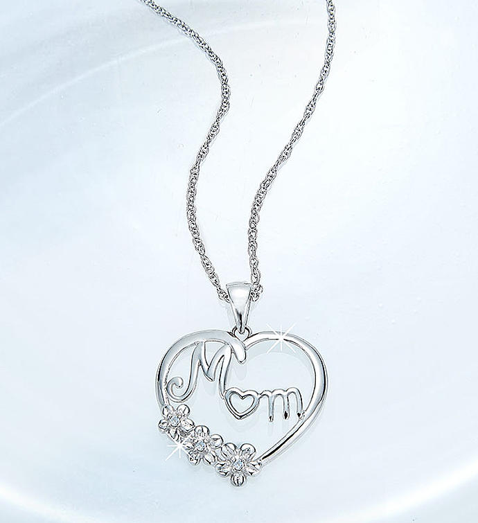 Diamond 'Mom' Heart Pendant Necklace