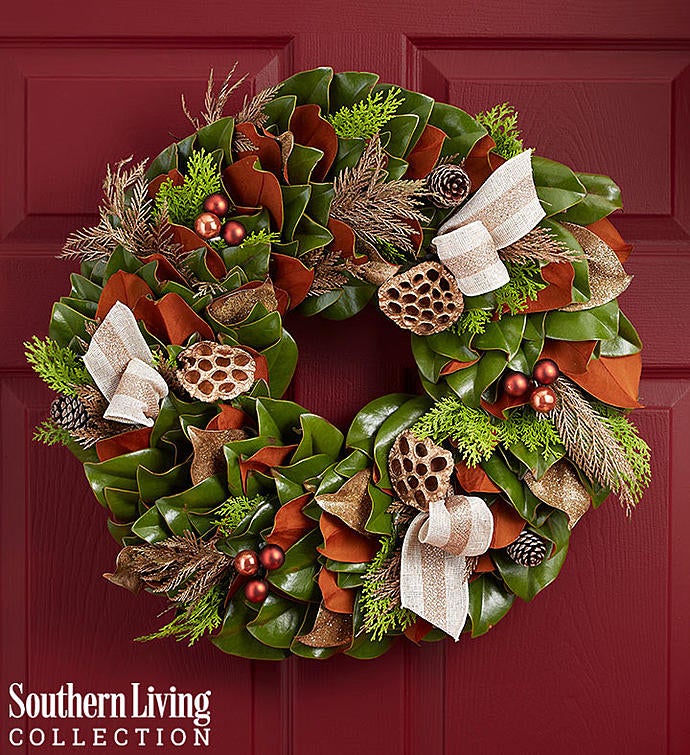 Southern Living® Preserved Magnolia Holiday Wreath – 20”