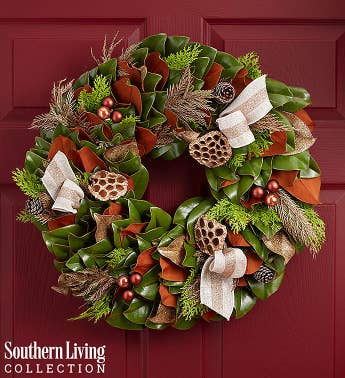 Southern Living Preserved Magnolia Holiday Wreath