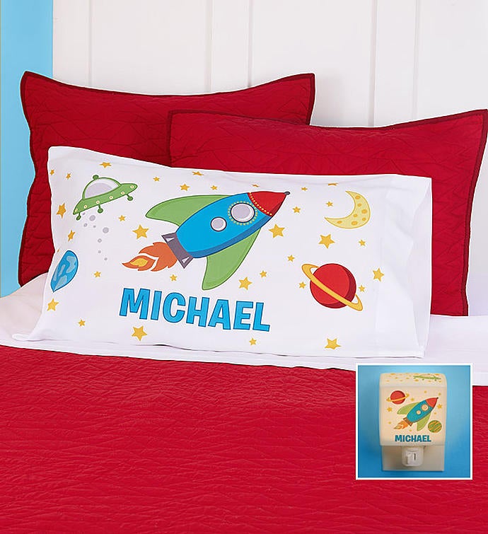 Personalized Rocket Ship Pillowcase & Nightlight