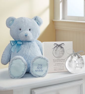 Blue My First Teddy by Gund with Hand Print Kit
