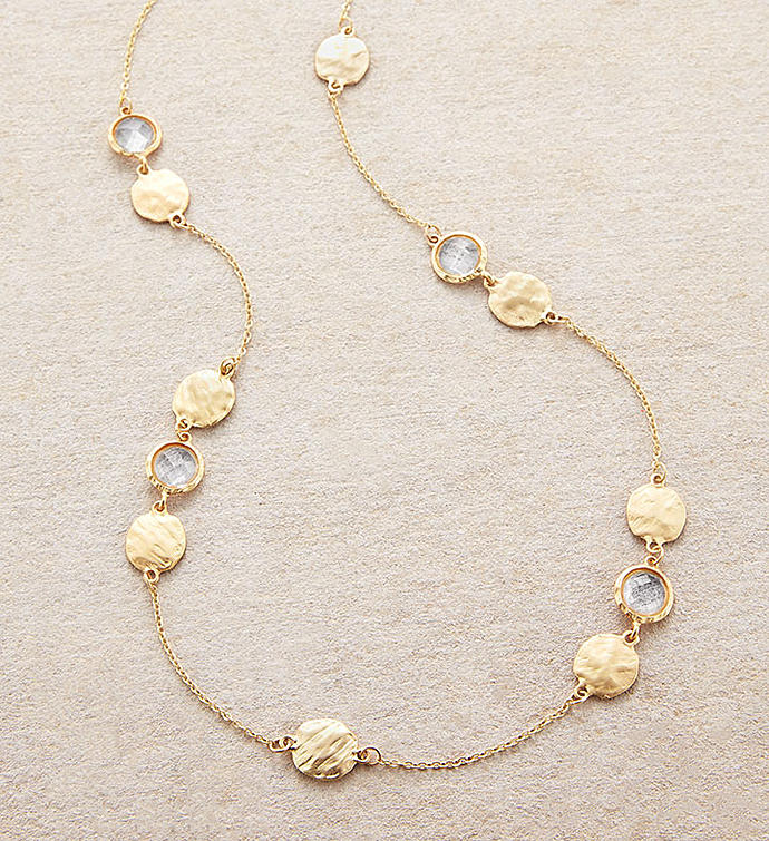 Gold Necklace With Crystals and Etched Discs by Bayberry Road